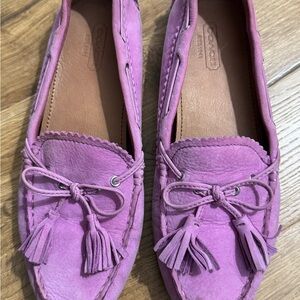 COACH Pink Suede Tassel Driving Shoes.